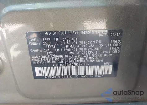 2017 Subaru Outback 2.5I Premium from USA, damaged, VIN 4S4BSAFC7H3357935